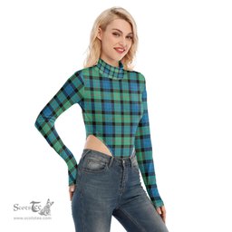 Scottish Gunn Ancient Clan Tartan Womens Turtleneck High Cut Bodysuit Stretchy Jumpsuit