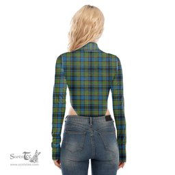 Scottish Gillies Ancient Clan Tartan Womens Turtleneck High Cut Bodysuit Stretchy Jumpsuit