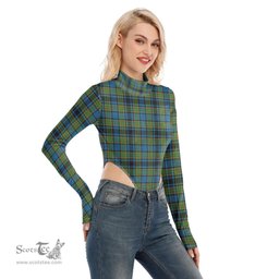 Scottish Gillies Ancient Clan Tartan Womens Turtleneck High Cut Bodysuit Stretchy Jumpsuit