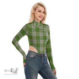 Scottish Cunningham Dress Green Dancers Clan Crest Tartan Womens Turtleneck High Cut Bodysuit Stretchy Jumpsuit