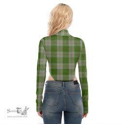 Scottish Cunningham Dress Green Dancers Clan Crest Tartan Womens Turtleneck High Cut Bodysuit Stretchy Jumpsuit