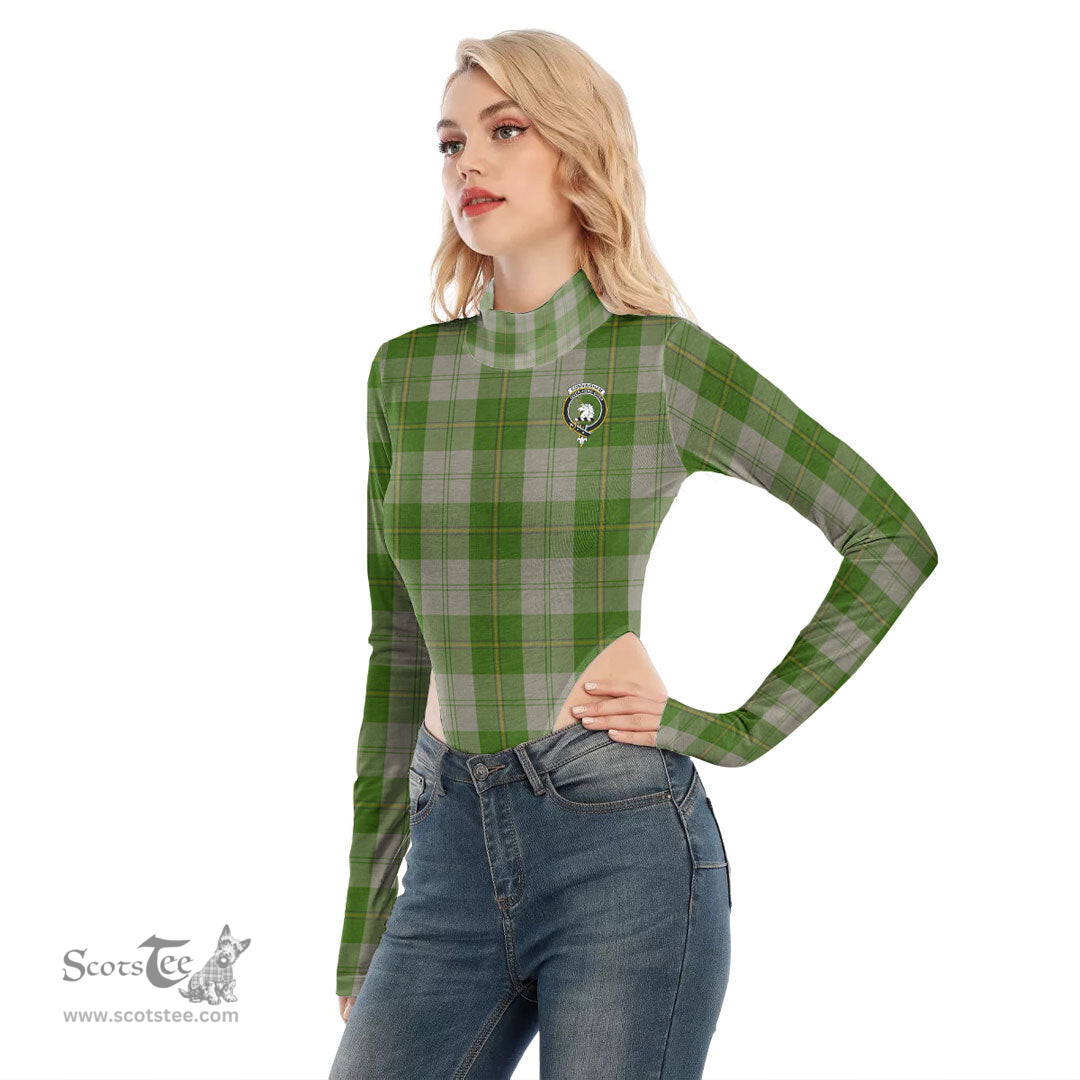 Scottish Cunningham Dress Green Dancers Clan Crest Tartan Womens Turtleneck High Cut Bodysuit Stretchy Jumpsuit