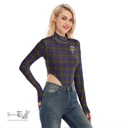 Scottish Durie Clan Crest Tartan Womens Turtleneck High Cut Bodysuit Stretchy Jumpsuit