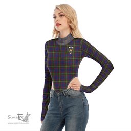 Scottish Durie Clan Crest Tartan Womens Turtleneck High Cut Bodysuit Stretchy Jumpsuit