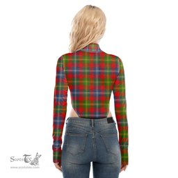 Scottish Forrester Clan Tartan Womens Turtleneck High Cut Bodysuit Stretchy Jumpsuit