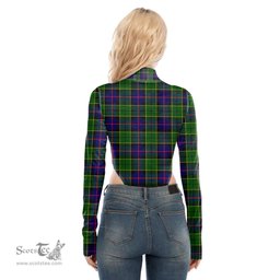 Scottish Forsyth Modern Clan Tartan Womens Turtleneck High Cut Bodysuit Stretchy Jumpsuit