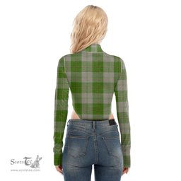 Scottish Cunningham Dress Green Dancers Clan Tartan Womens Turtleneck High Cut Bodysuit Stretchy Jumpsuit