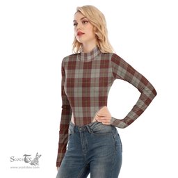 Scottish Cunningham Burgundy Dancers Clan Tartan Womens Turtleneck High Cut Bodysuit Stretchy Jumpsuit