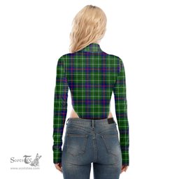 Scottish Duncan Modern Clan Tartan Womens Turtleneck High Cut Bodysuit Stretchy Jumpsuit