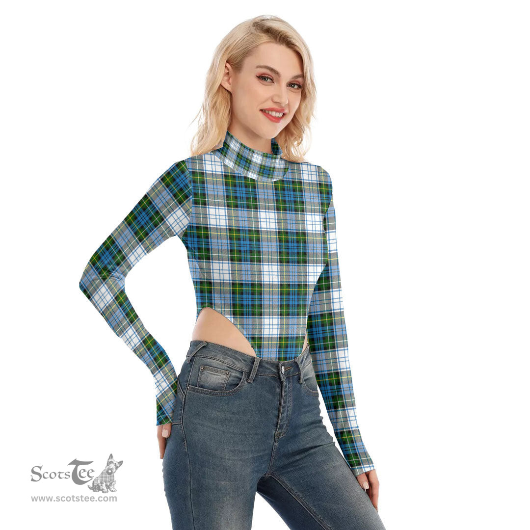 Scottish Campbell Dress Clan Tartan Womens Turtleneck High Cut Bodysuit Stretchy Jumpsuit