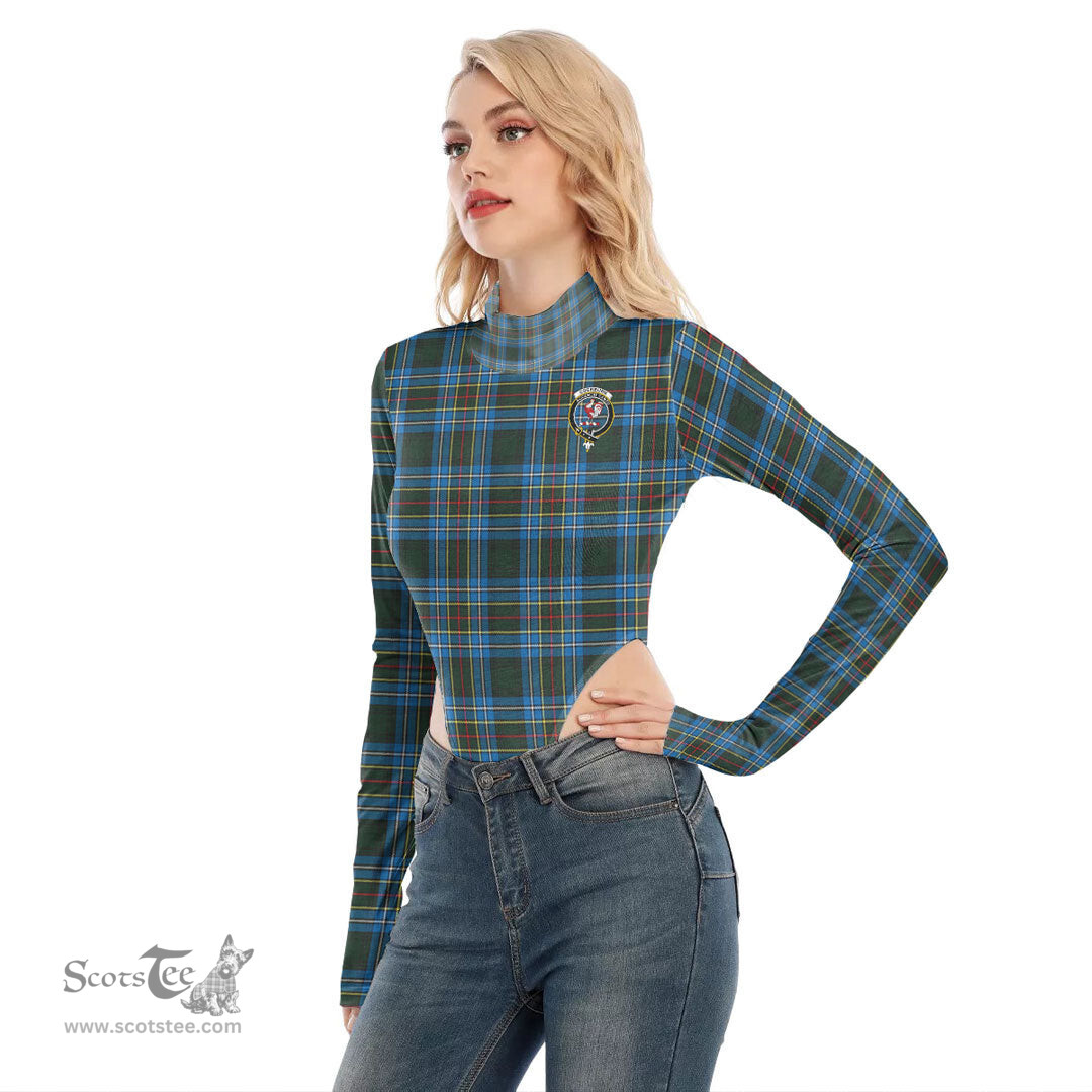 Scottish Cockburn Modern Clan Crest Tartan Womens Turtleneck High Cut Bodysuit Stretchy Jumpsuit