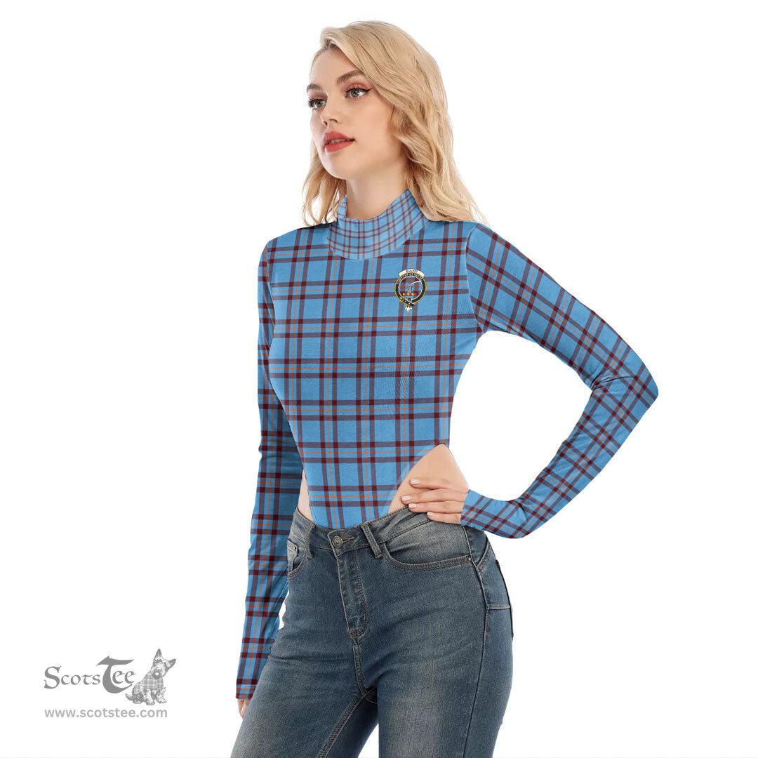 Scottish Elliot Ancient Clan Crest Tartan Womens Turtleneck High Cut Bodysuit Stretchy Jumpsuit
