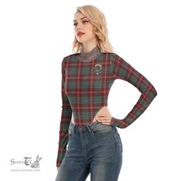 Scottish Crawford Modern Clan Crest Tartan Womens Turtleneck High Cut Bodysuit Stretchy Jumpsuit
