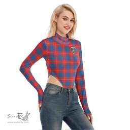 Scottish Galloway Red Clan Crest Tartan Womens Turtleneck High Cut Bodysuit Stretchy Jumpsuit