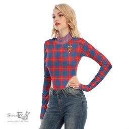 Scottish Galloway Red Clan Crest Tartan Womens Turtleneck High Cut Bodysuit Stretchy Jumpsuit