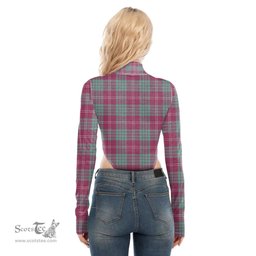 Scottish Crawford Ancient Clan Tartan Womens Turtleneck High Cut Bodysuit Stretchy Jumpsuit