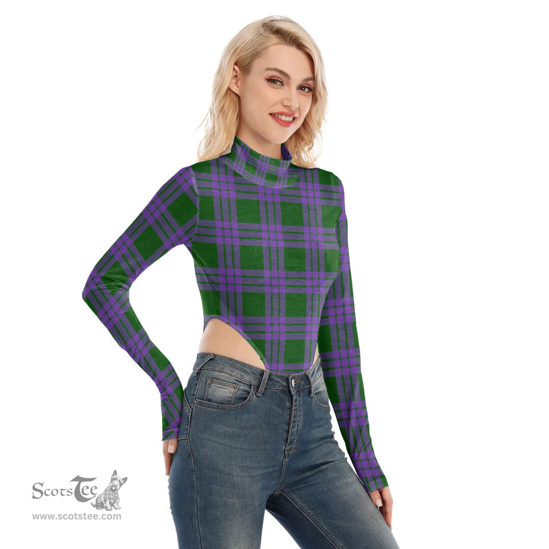 Scottish Elphinstone Clan Tartan Womens Turtleneck High Cut Bodysuit Stretchy Jumpsuit