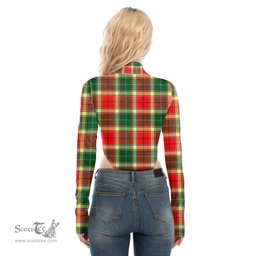 Scottish Gibbs Clan Tartan Womens Turtleneck High Cut Bodysuit Stretchy Jumpsuit