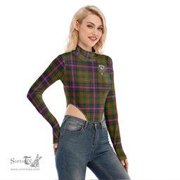 Scottish Cochrane Modern Clan Crest Tartan Womens Turtleneck High Cut Bodysuit Stretchy Jumpsuit