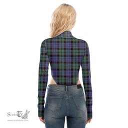 Scottish Fletcher Modern Clan Tartan Womens Turtleneck High Cut Bodysuit Stretchy Jumpsuit