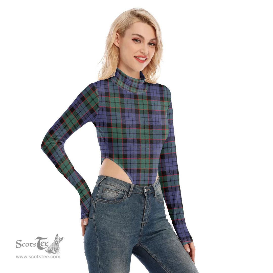 Scottish Fletcher Modern Clan Tartan Womens Turtleneck High Cut Bodysuit Stretchy Jumpsuit