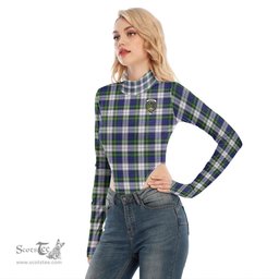 Scottish Gordon Dress Modern Clan Crest Tartan Womens Turtleneck High Cut Bodysuit Stretchy Jumpsuit