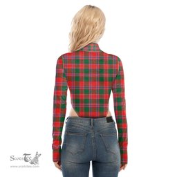 Scottish Dalziel Modern Clan Tartan Womens Turtleneck High Cut Bodysuit Stretchy Jumpsuit