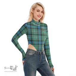 Scottish FERGUSON ANCIENT Clan Crest Tartan Womens Turtleneck High Cut Bodysuit Stretchy Jumpsuit