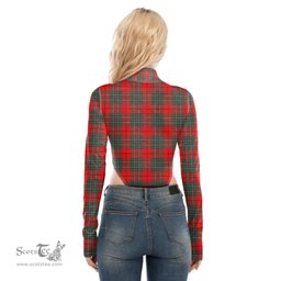 Scottish Cumming Modern Clan Tartan Womens Turtleneck High Cut Bodysuit Stretchy Jumpsuit
