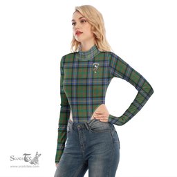 Scottish Cochrane Ancient Clan Crest Tartan Womens Turtleneck High Cut Bodysuit Stretchy Jumpsuit