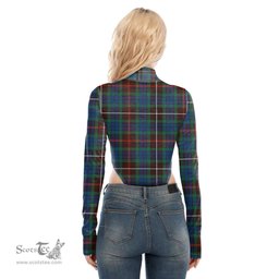 Scottish Fraser Hunting Ancient Clan Tartan Womens Turtleneck High Cut Bodysuit Stretchy Jumpsuit