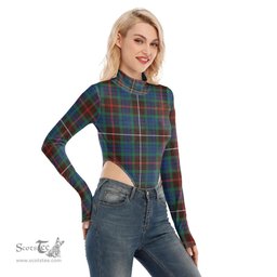 Scottish Fraser Hunting Ancient Clan Tartan Womens Turtleneck High Cut Bodysuit Stretchy Jumpsuit