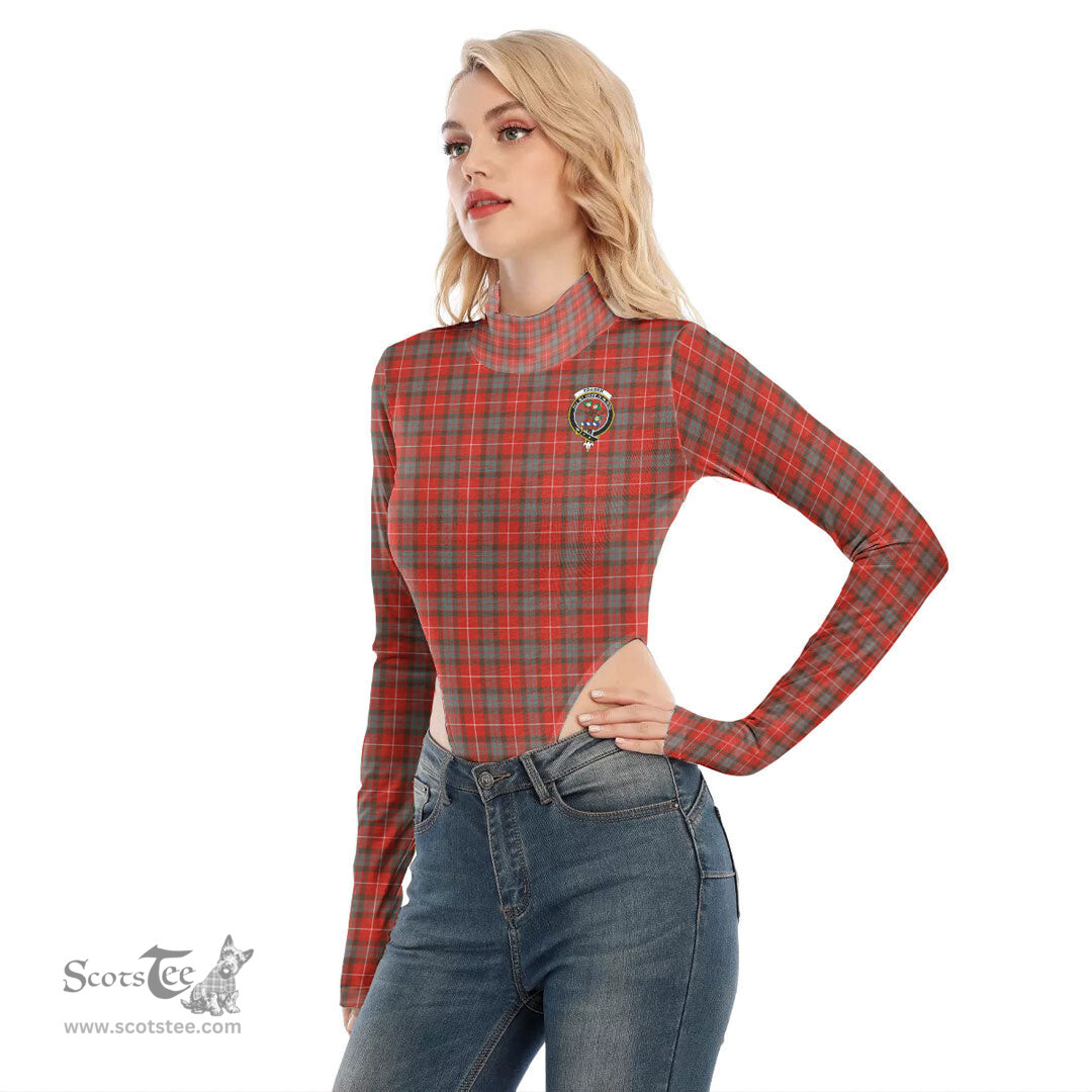 Scottish Fraser Weathered Clan Crest Tartan Womens Turtleneck High Cut Bodysuit Stretchy Jumpsuit