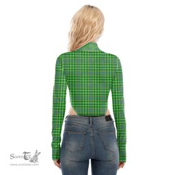 Scottish Currie Clan Tartan Womens Turtleneck High Cut Bodysuit Stretchy Jumpsuit