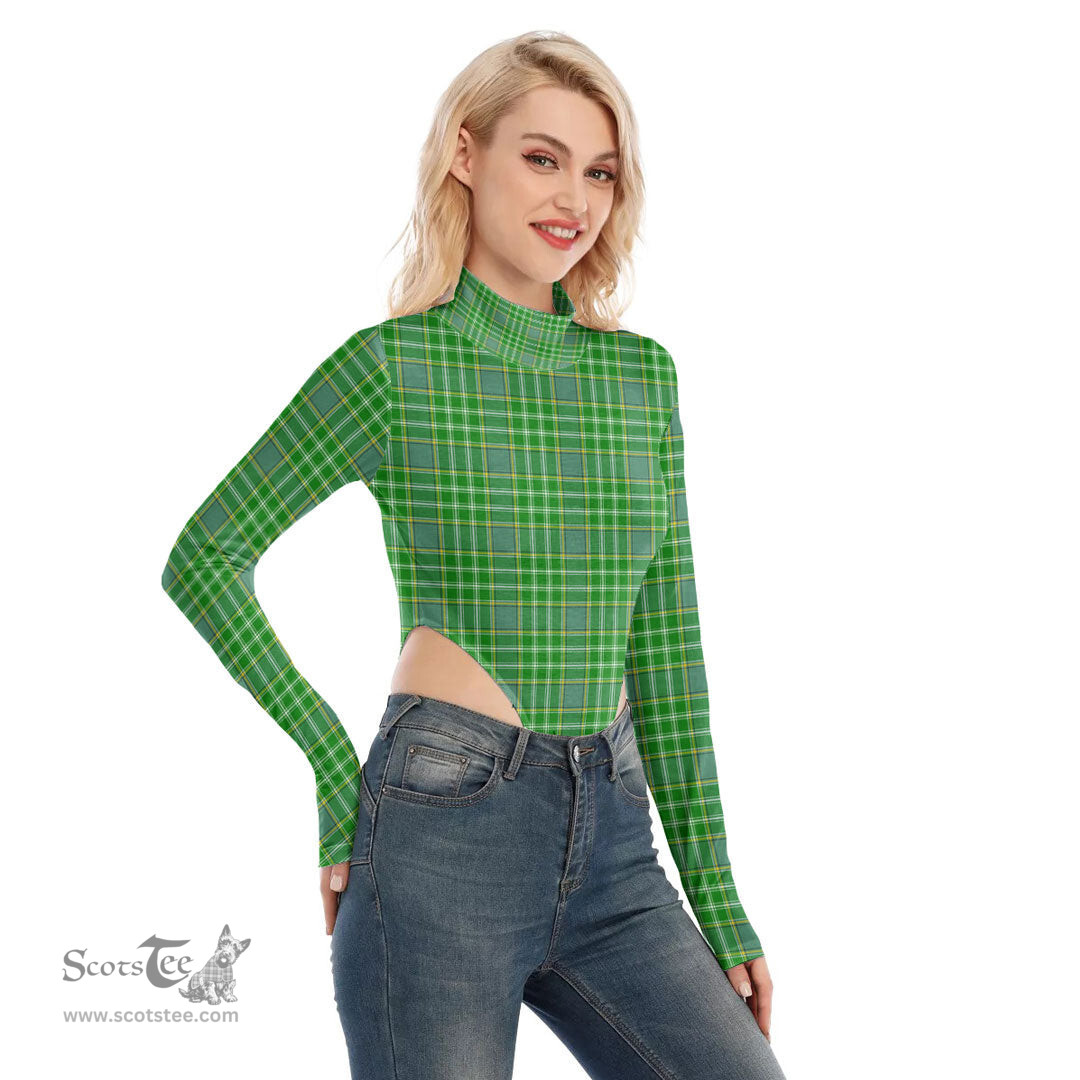 Scottish Currie Clan Tartan Womens Turtleneck High Cut Bodysuit Stretchy Jumpsuit