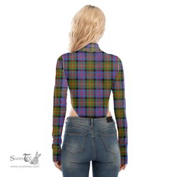 Scottish Carnegie Ancient Clan Tartan Womens Turtleneck High Cut Bodysuit Stretchy Jumpsuit