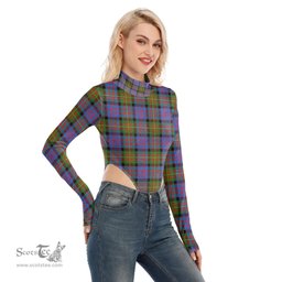 Scottish Carnegie Ancient Clan Tartan Womens Turtleneck High Cut Bodysuit Stretchy Jumpsuit