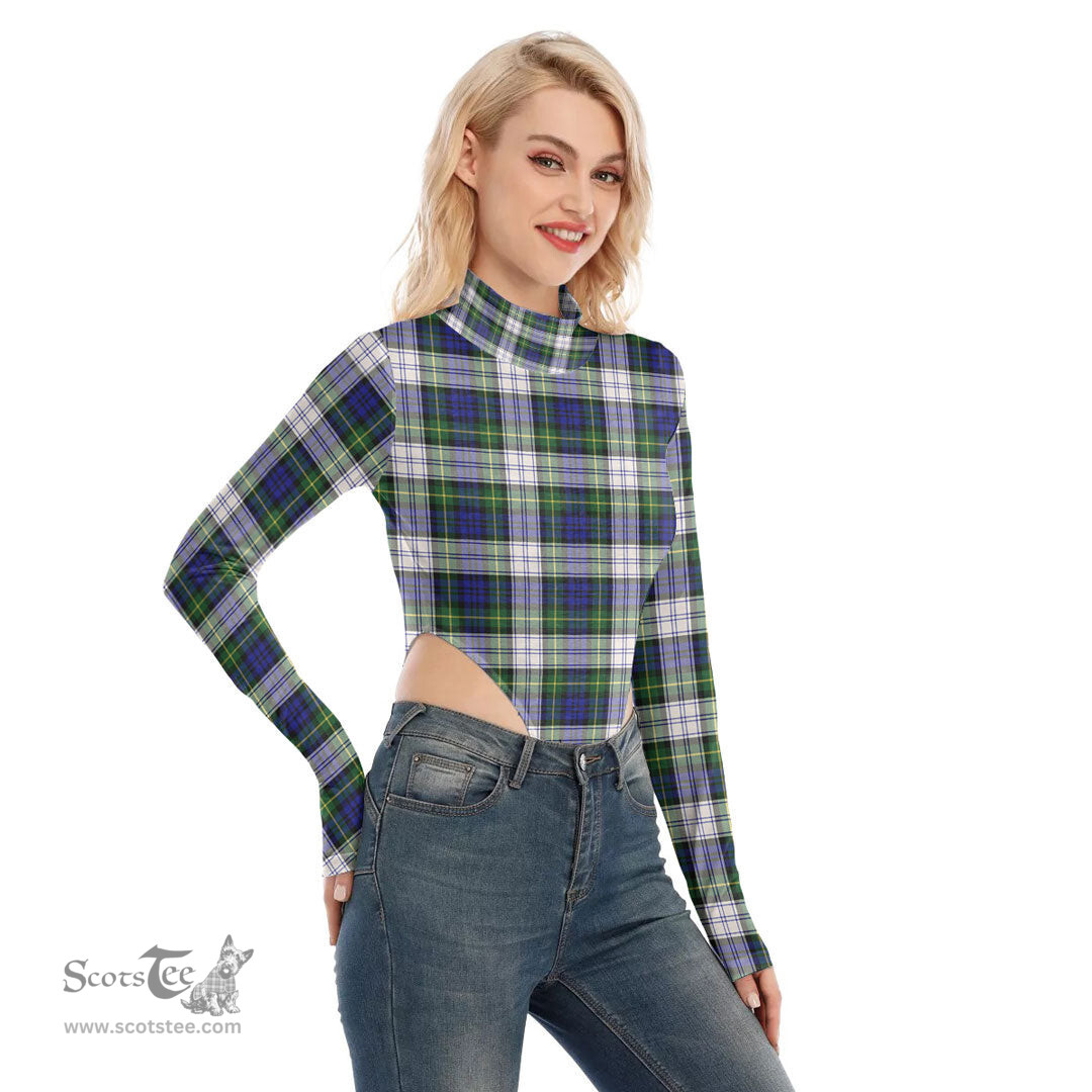 Scottish Gordon Dress Modern Clan Tartan Womens Turtleneck High Cut Bodysuit Stretchy Jumpsuit