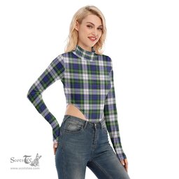 Scottish Gordon Dress Modern Clan Tartan Womens Turtleneck High Cut Bodysuit Stretchy Jumpsuit