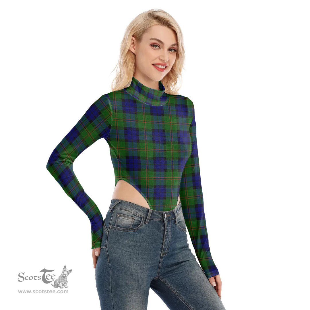 Scottish Dundas Modern Clan Tartan Womens Turtleneck High Cut Bodysuit Stretchy Jumpsuit