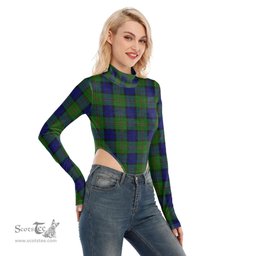 Scottish Dundas Modern Clan Tartan Womens Turtleneck High Cut Bodysuit Stretchy Jumpsuit