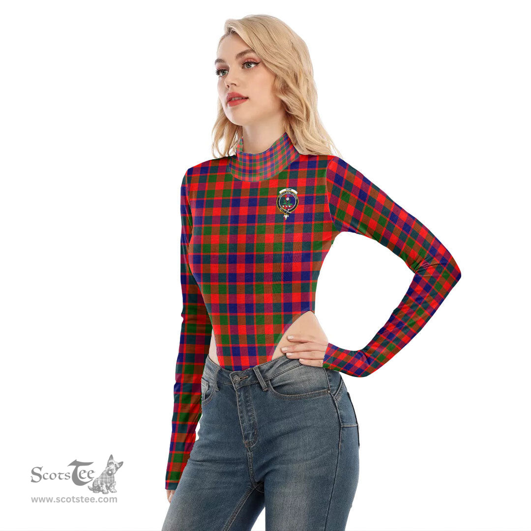Scottish Gow Modern Clan Crest Tartan Womens Turtleneck High Cut Bodysuit Stretchy Jumpsuit