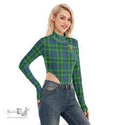 Scottish Duncan Ancient Clan Crest Tartan Womens Turtleneck High Cut Bodysuit Stretchy Jumpsuit