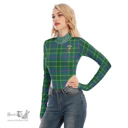 Scottish Duncan Ancient Clan Crest Tartan Womens Turtleneck High Cut Bodysuit Stretchy Jumpsuit