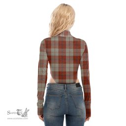 Scottish Davidson Dress Dancers Clan Tartan Womens Turtleneck High Cut Bodysuit Stretchy Jumpsuit