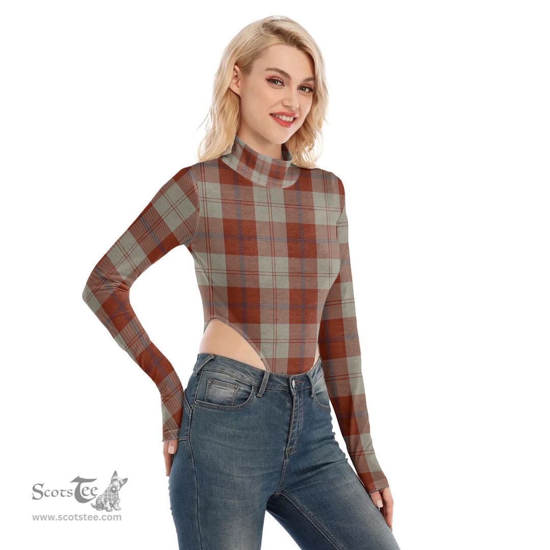 Scottish Davidson Dress Dancers Clan Tartan Womens Turtleneck High Cut Bodysuit Stretchy Jumpsuit