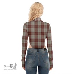Scottish Cunningham Burgundy Dancers Clan Crest Tartan Womens Turtleneck High Cut Bodysuit Stretchy Jumpsuit