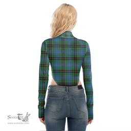 Scottish Davidson Ancient Clan Crest Tartan Womens Turtleneck High Cut Bodysuit Stretchy Jumpsuit