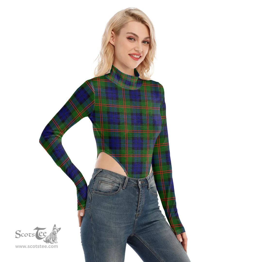 Scottish Dundas Modern 02 Clan Tartan Womens Turtleneck High Cut Bodysuit Stretchy Jumpsuit