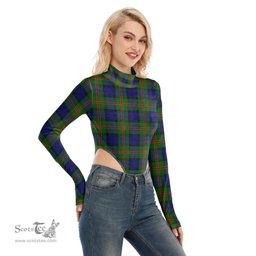 Scottish Dundas Modern 02 Clan Tartan Womens Turtleneck High Cut Bodysuit Stretchy Jumpsuit